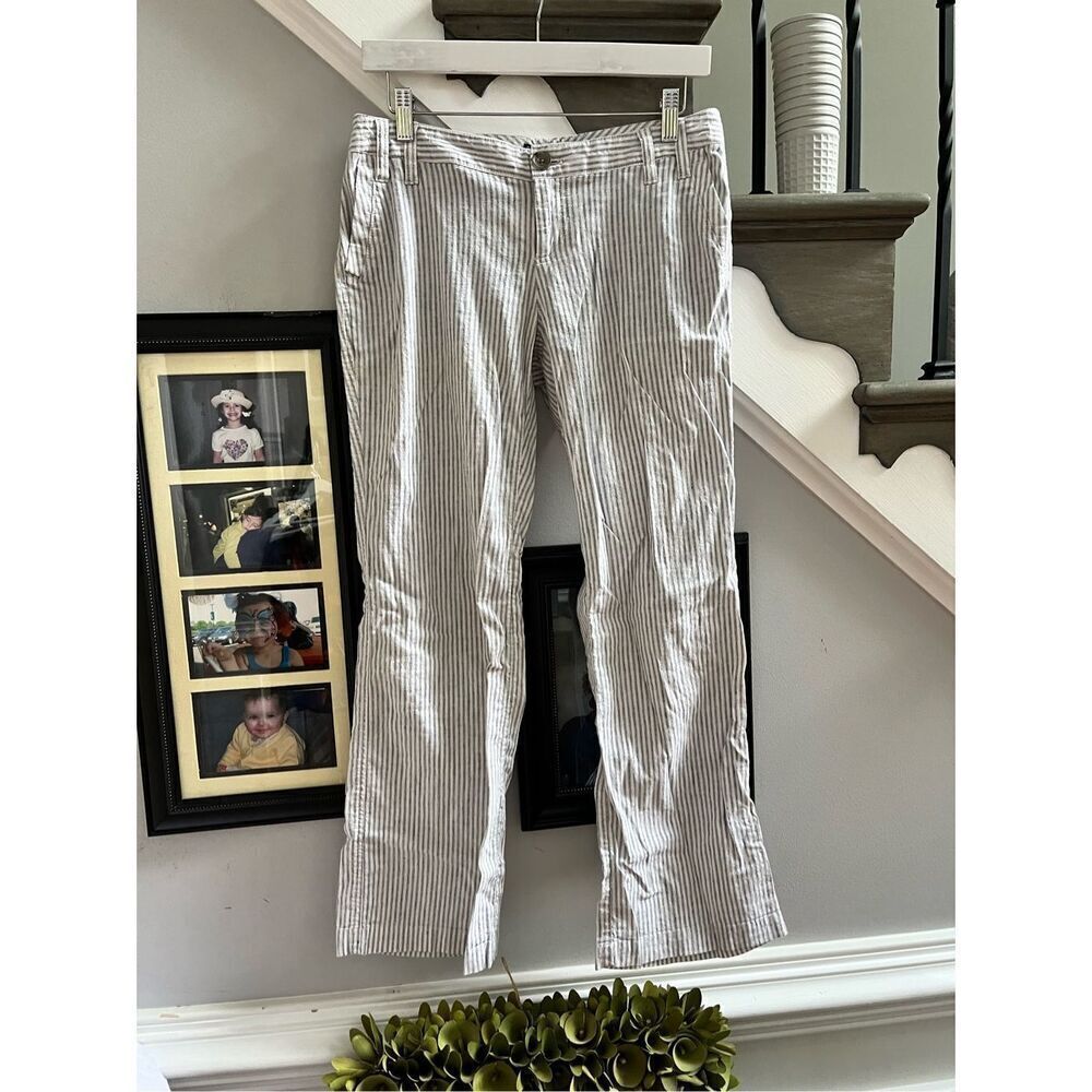 Banana Republic Beachy Linen Blend Striped White & Gray Pants sz 6P